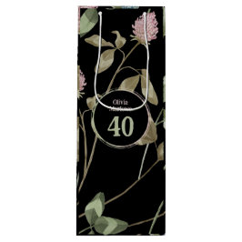 Verjaardag Romantisch Zwart Roze Klaver Bloemen Wijn Cadeautas