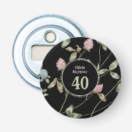 Verjaardag Romantische Zwarte Roze Klaver Bloemig Button Flesopener