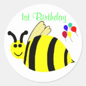 Verjaardag Ronde Stickers Bumble Bee & Ballonnen (Voorkant)