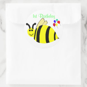Verjaardag Ronde Stickers Bumble Bee & Ballonnen