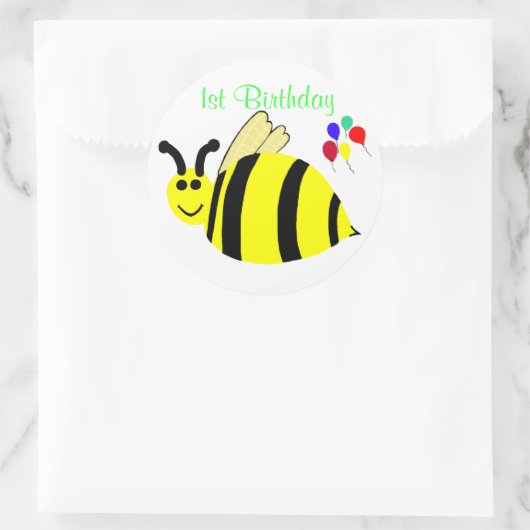 Verjaardag Ronde Stickers Bumble Bee & Ballonnen (Tas)