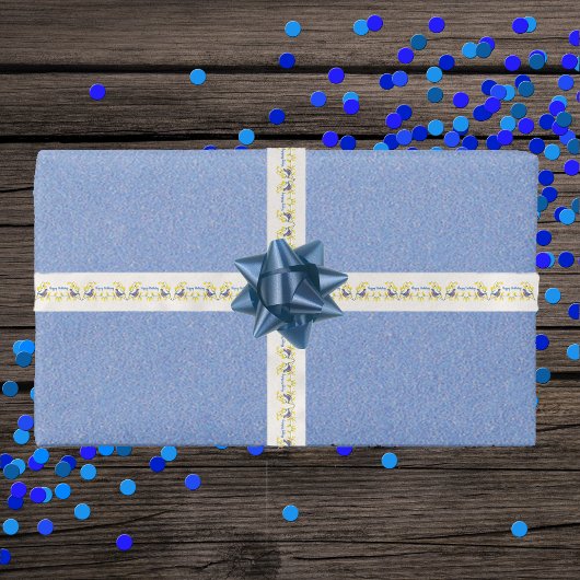 Verjaardag Rood Blauw Vogels Branches Geel Bloemen Satijnen Lint