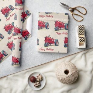 Verjaardag Rood Boerderij Tractor Wrapping Papier