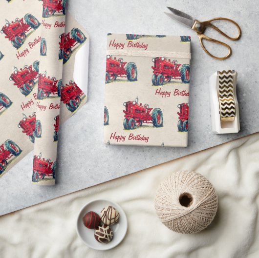 Verjaardag Rood Boerderij Tractor Wrapping Papier (Crafts)
