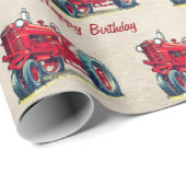 Verjaardag Rood Boerderij Tractor Wrapping Papier (Rol Hoek)