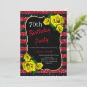 Verjaardag Rood Zwart Strepen Glitter Geel Rozen Kaart (Staand voorkant)