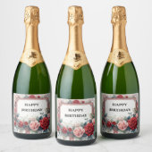 verjaardag roos frame champagne fles label sparkling wijnetiket (Flessen)