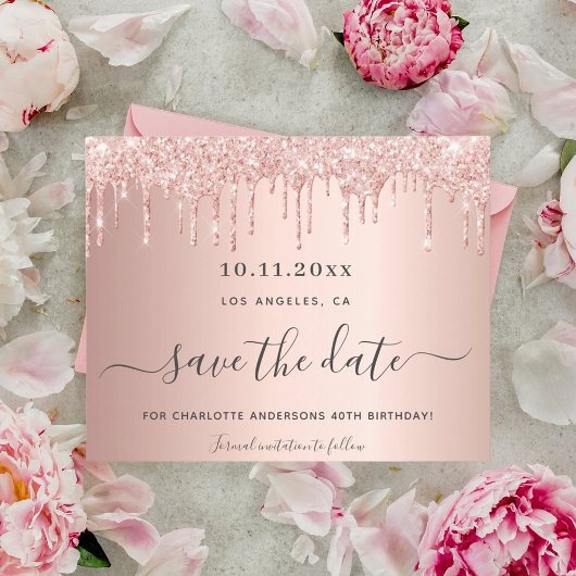 Verjaardag roos gold save the date card