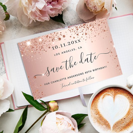 Verjaardag roos gold save the date card