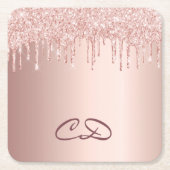 Verjaardag roos goud druppels roze monogram initia kartonnen onderzetters (Voorkant)