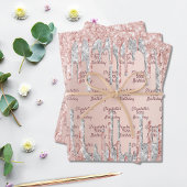 Verjaardag roos goud druppels roze zilveren naam inpakpapier vel