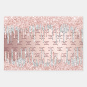 Verjaardag roos goud druppels roze zilveren naam inpakpapier vel (Voorkant)