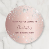 Verjaardag roos goud zilverglitter stof bedankt bedankjes labels (Achterkant)