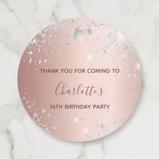 Verjaardag roos goud zilverglitter stof bedankt bedankjes labels (Achterkant)