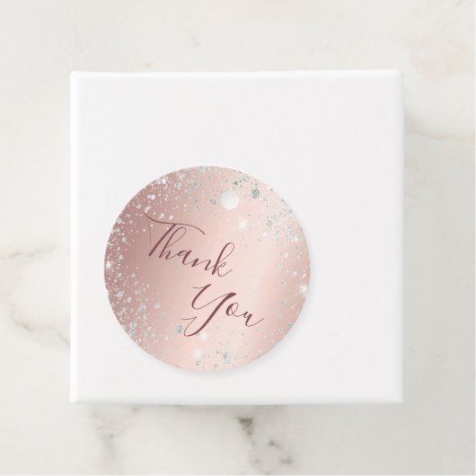 Verjaardag roos goud zilverglitter stof bedankt bedankjes labels (In situ)