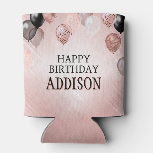 Verjaardag Roos gouden ballonnen Blikjeskoeler (Achterkant)