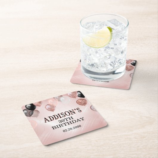 Verjaardag Roos gouden ballonnen Kartonnen Onderzetters (Insitu)