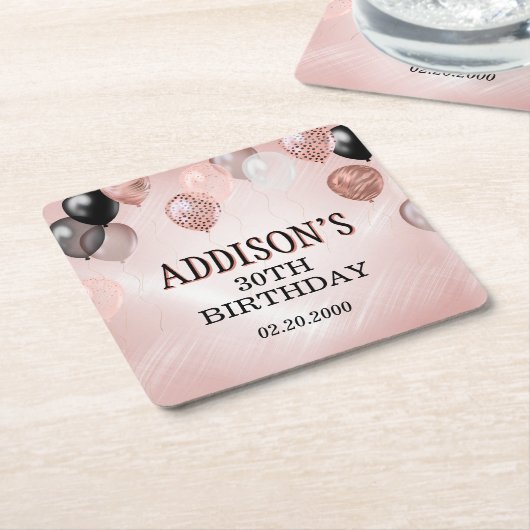 Verjaardag Roos gouden ballonnen Kartonnen Onderzetters (Schuin)