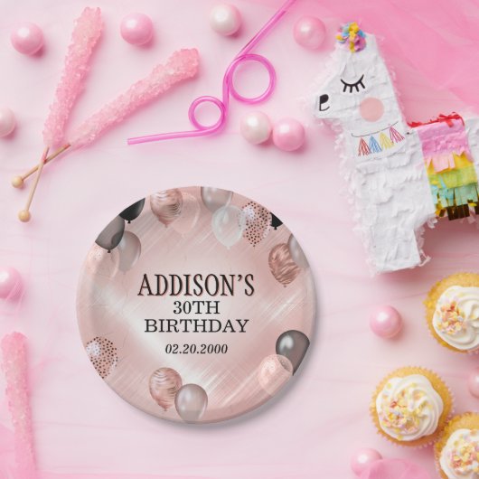 Verjaardag Roos gouden ballonnen Papieren Bordje (Feest)