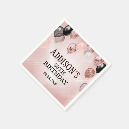 Verjaardag Roos gouden ballonnen Servet (Hoek)