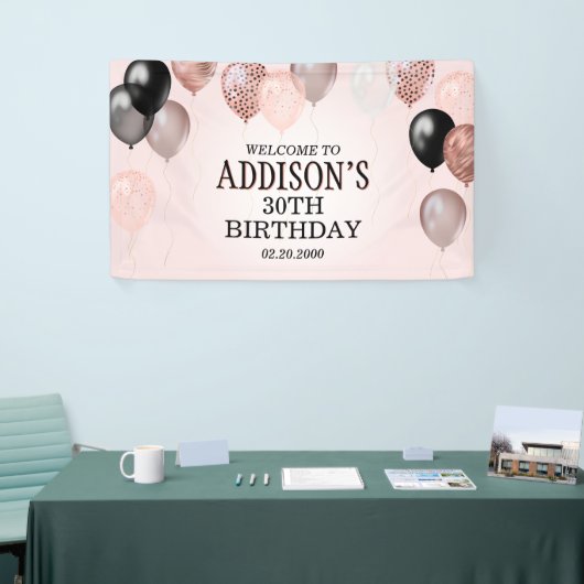 Verjaardag Roos gouden ballonnen Spandoek (Beurs)