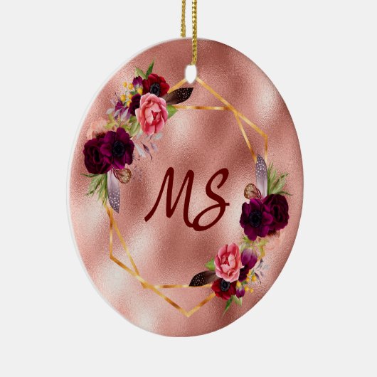 Verjaardag roos gouden bloemen monogram vrienden keramisch ornament (Rechts)