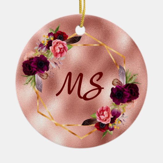 Verjaardag roos gouden bloemen monogram vrienden keramisch ornament (Voorkant)