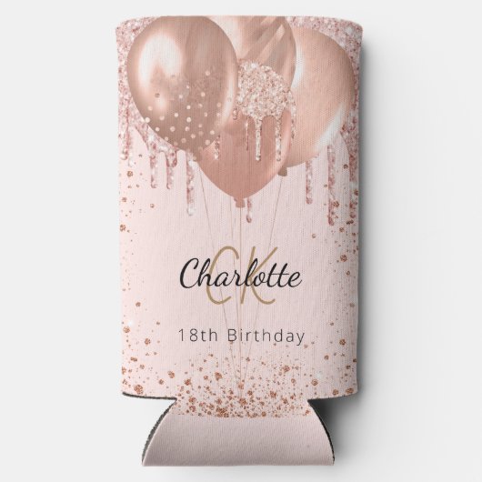 Verjaardag roos gouden blush ballonnen monogram na seltzer blikjeskoeler (Achterkant)