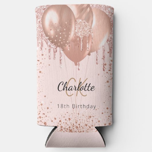 Verjaardag roos gouden blush ballonnen monogram na seltzer blikjeskoeler (Voorkant)