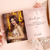 Verjaardag roos gouden blush druppels foto bedankkaart