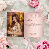 Verjaardag roos gouden blush druppels foto bedankkaart