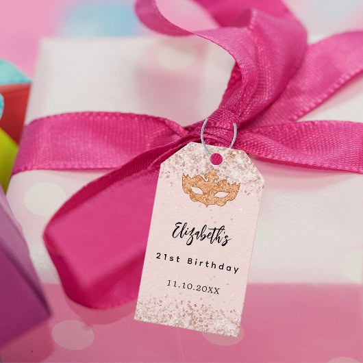 Verjaardag roos gouden blush maskerade maskerfeest cadeaulabel