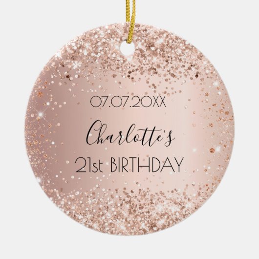 Verjaardag roos gouden blush naam keramisch ornament (Voorkant)