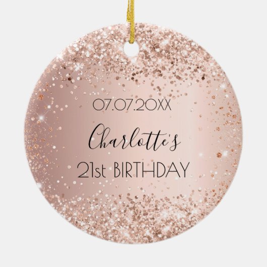 Verjaardag roos gouden blush naam keramisch ornament (Achterkant)