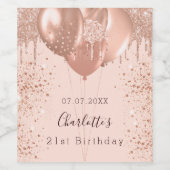 Verjaardag roos gouden blush roze ballonnen plezie wijn etiket (Enkel label)