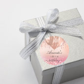 Verjaardag roos gouden blush roze naam ballon ronde sticker