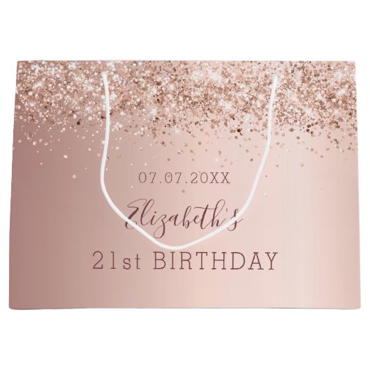 Verjaardag roos gouden blush roze naam groot cadeauzakje (Voorkant)