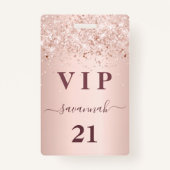 Verjaardag roos gouden blush roze naam vip badge (Voorkant)