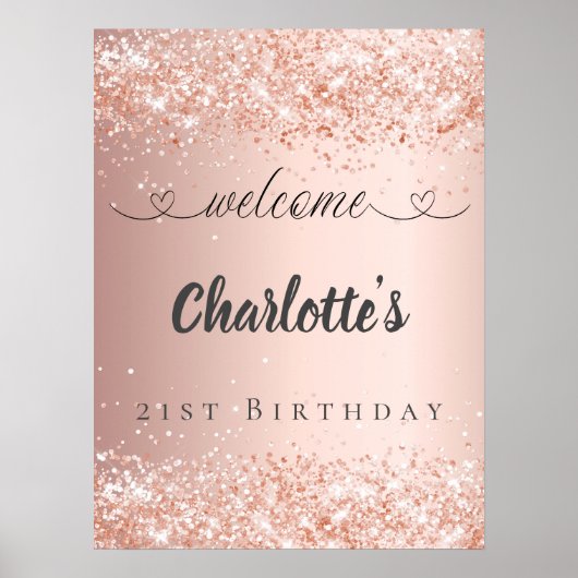 Verjaardag roos gouden blush welkom poster (Voorkant)