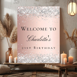 Verjaardag roos gouden blush zilver welkom poster