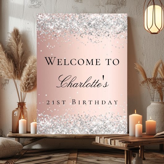 Verjaardag roos gouden blush zilver welkom poster