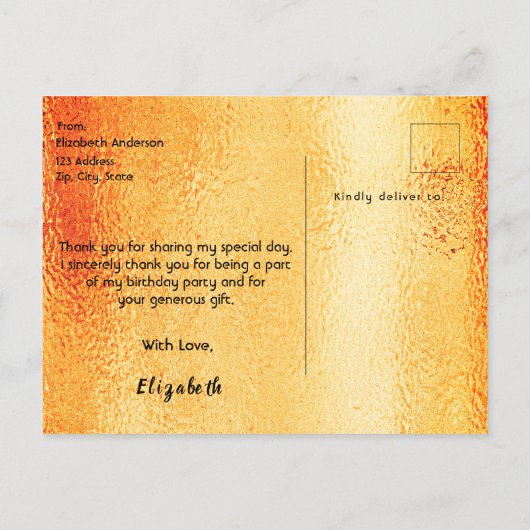 Verjaardag roos gouden boog Dank u Briefkaart (Achterkant)