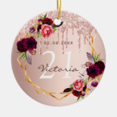 Verjaardag roos gouden bordeauxrode bloemen druipt keramisch ornament (Voorkant)