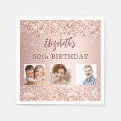 Verjaardag roos gouden confetti foto servet (Voorkant)