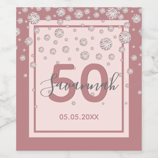 Verjaardag roos gouden diamanten naam wijn etiket (Enkel label)