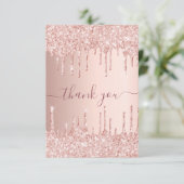 Verjaardag roos gouden druppels dank u bedankkaart (Staand voorkant)