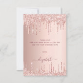 Verjaardag roos gouden druppels dank u bedankkaart (Achterkant)