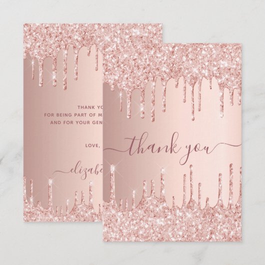 Verjaardag roos gouden druppels dank u bedankkaart (Voorkant / Achterkant)