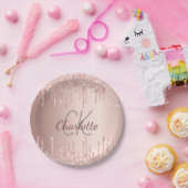 Verjaardag roos gouden druppels monogram luxe papieren bordje (Feest)