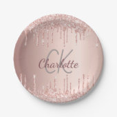 Verjaardag roos gouden druppels monogram luxe papieren bordje (Voorkant)